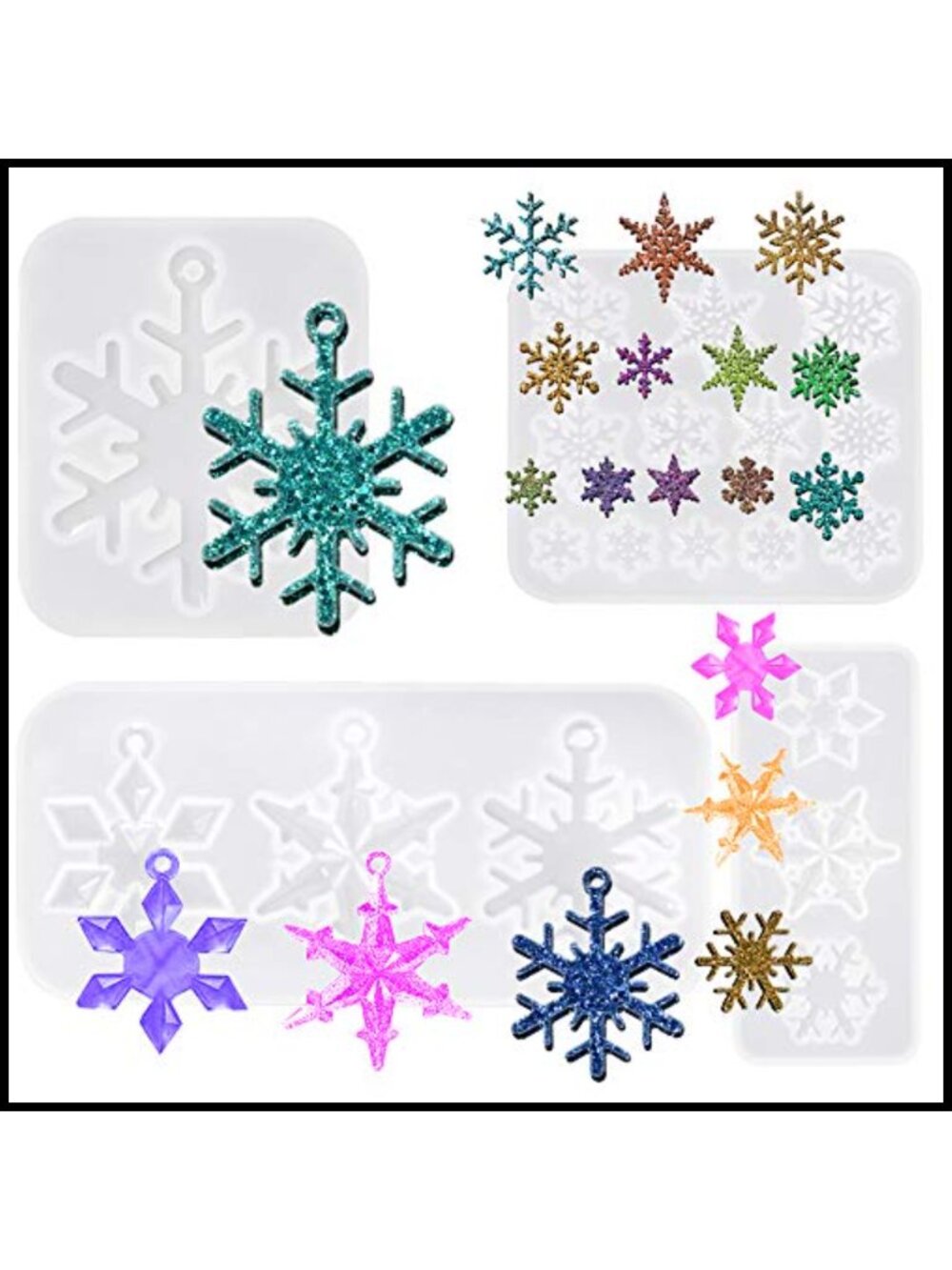 4 Pack Silicone Snowflake Resin Casting Moulds for Jewellery Making DIY Craft